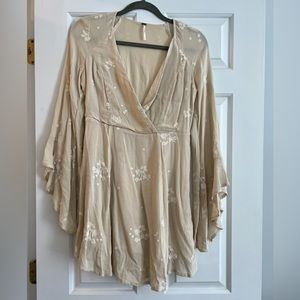 Free people bell sleeve dress deep v neckline